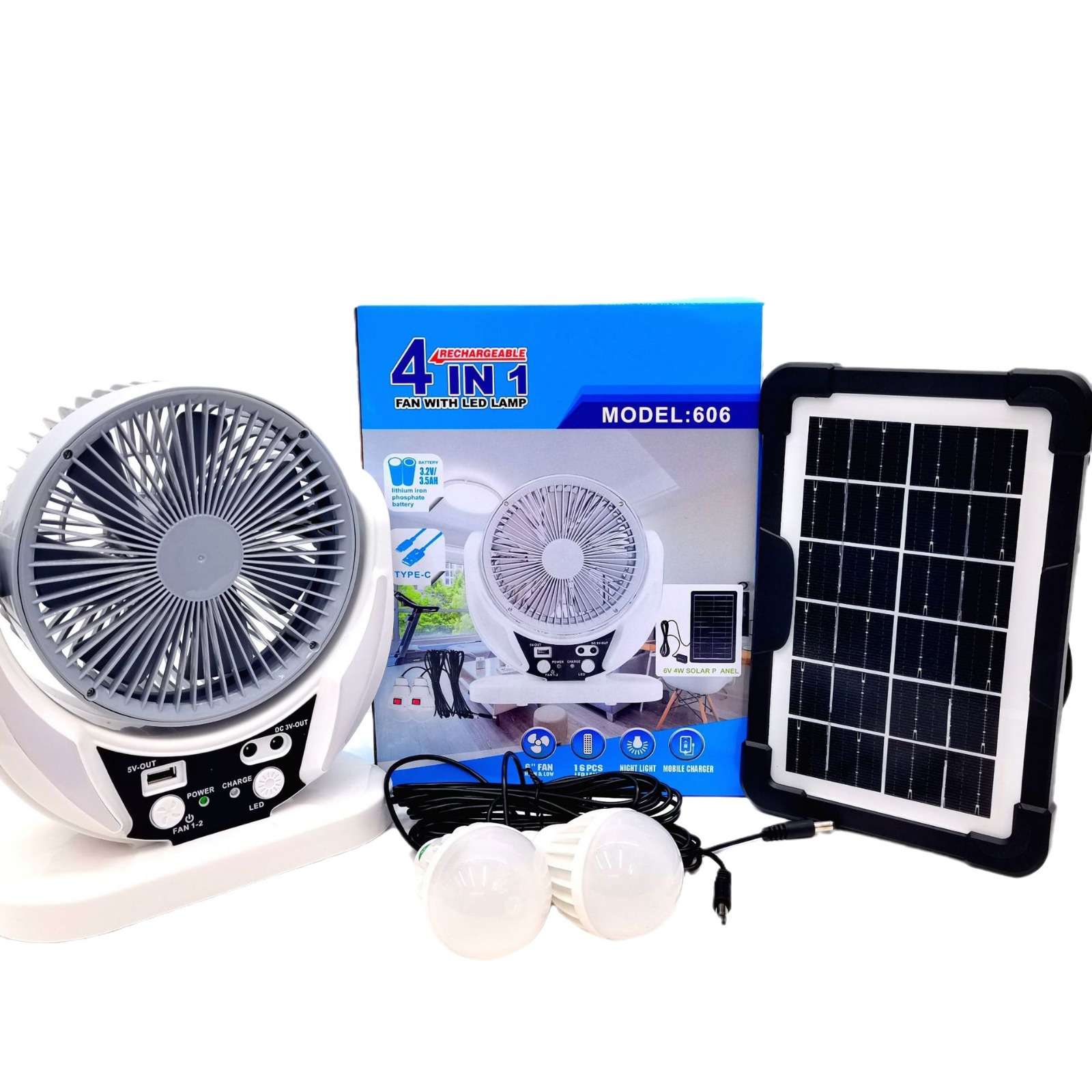 4-in-1 Rechargeable Solar Fan